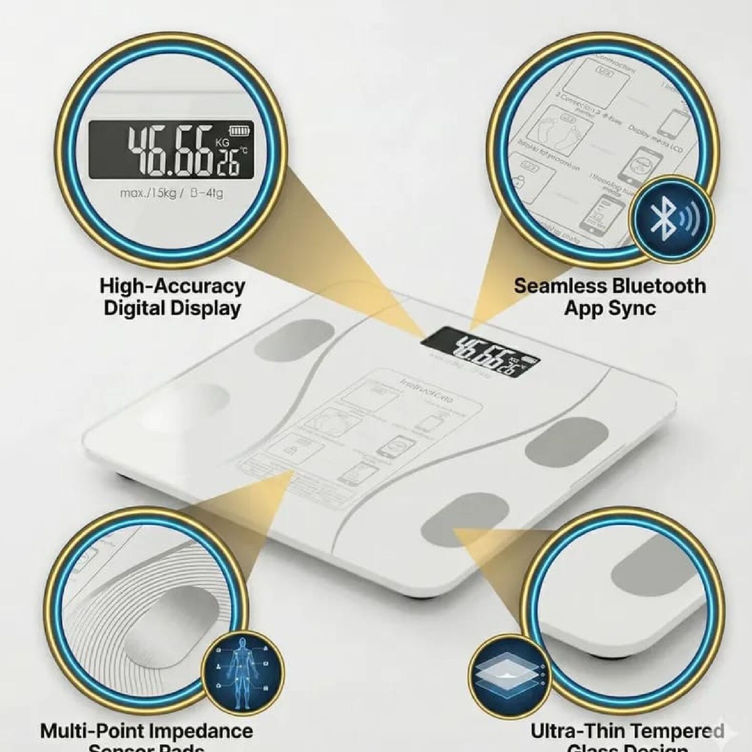 Balanza Pesa Digital De Ba&ntilde;o Inteligente Bluetooth Con App 180 Kg Color Blanco. image number 2.0