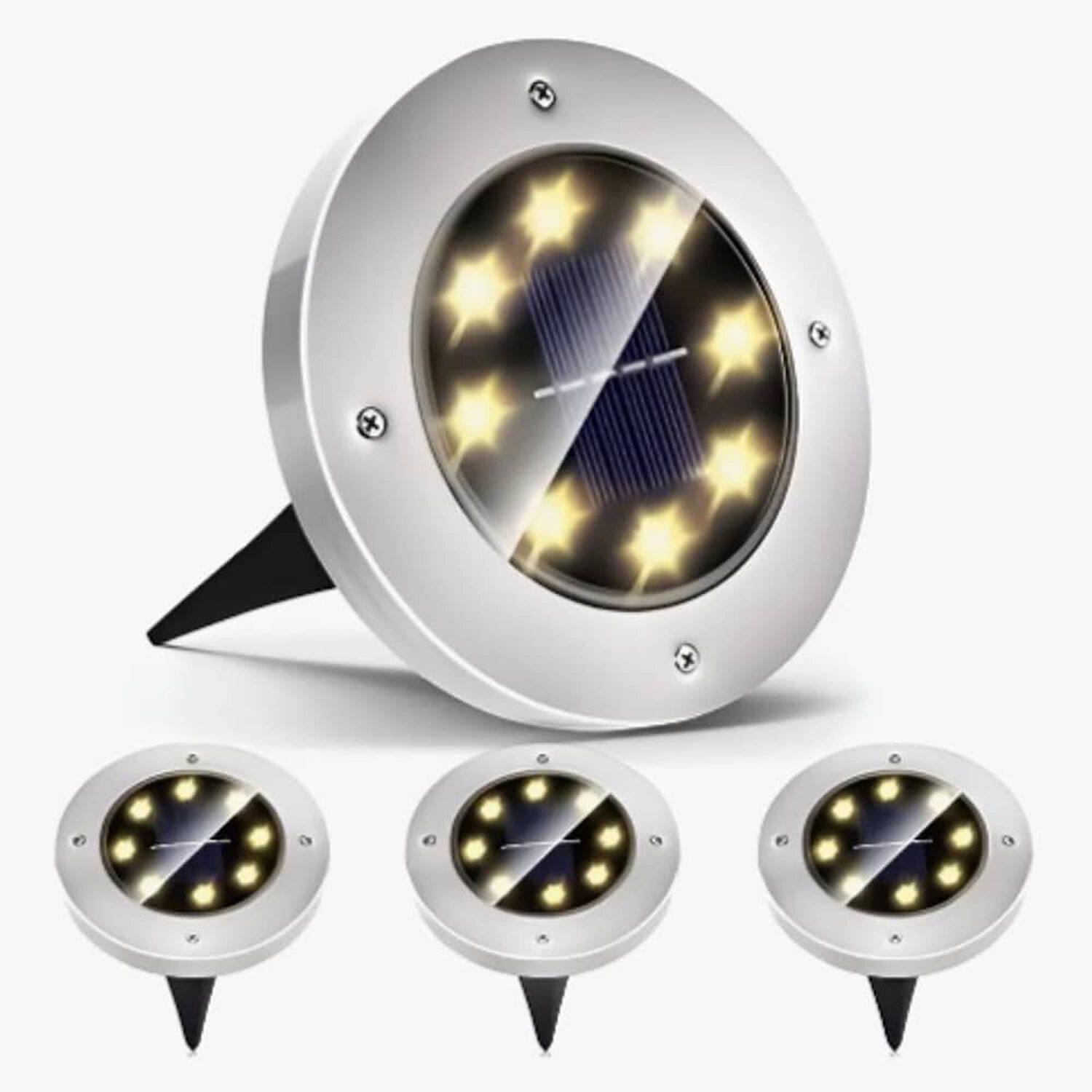 Pack 4 Focos Solares Jard&iacute;n Estaca De 8 Led image number 1.0