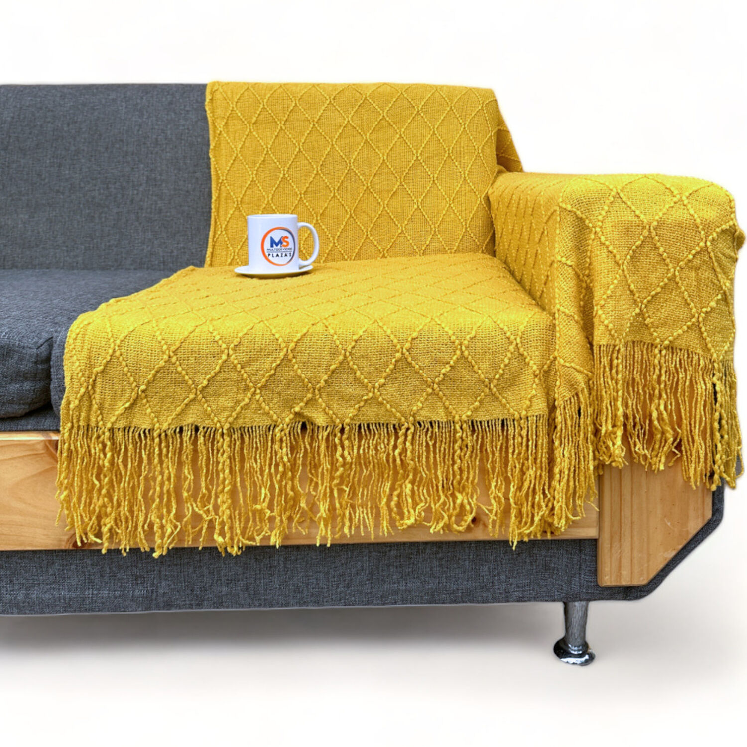  Manta Decorativa Tejida Con Flecos Medida 180cm X 130cm Color Amarillo image number 0.0