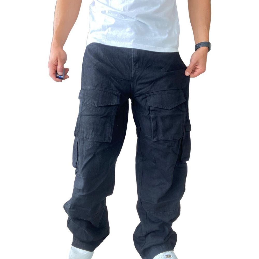 Jeans Diábolo Negro Cargo Ancho Wide Leg Hombre image number 2.0