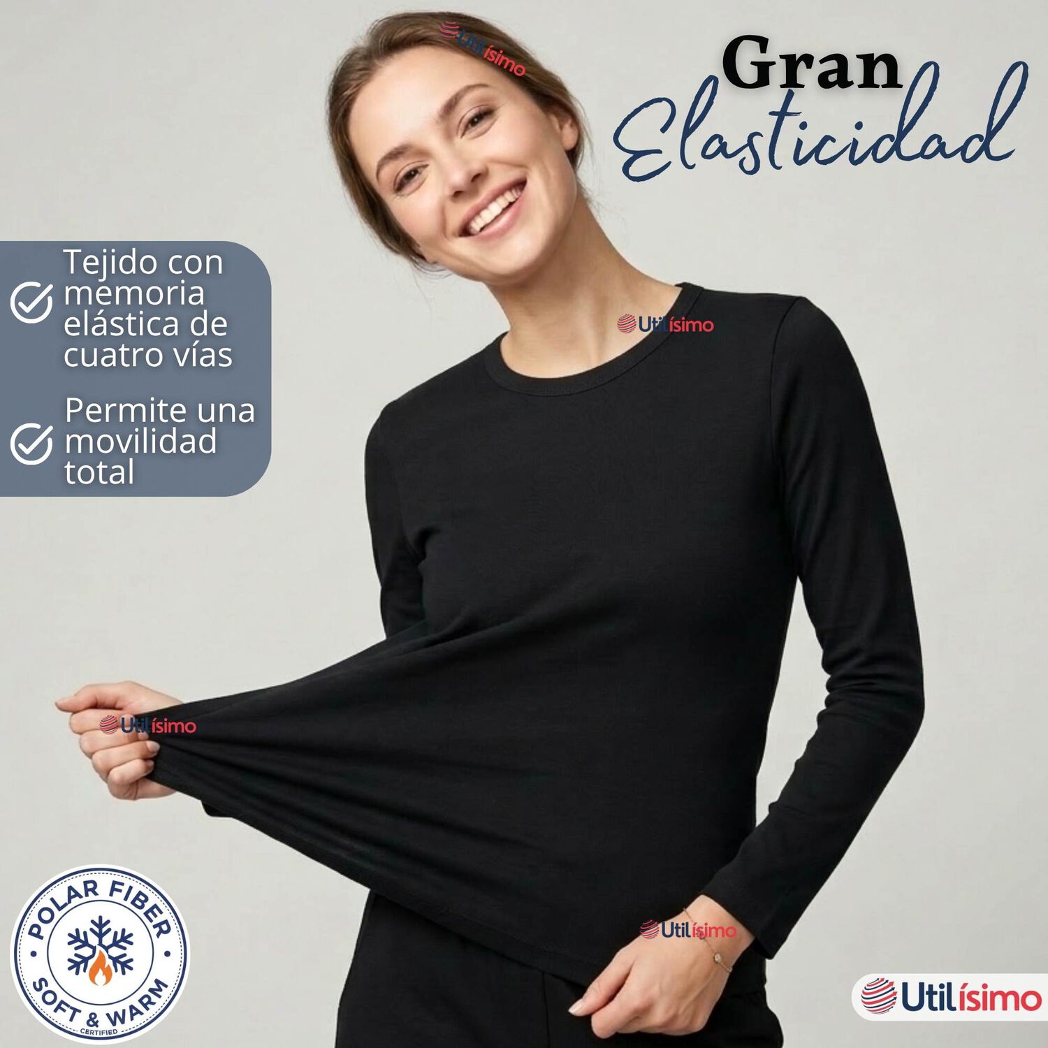 Pack 3 Camisetas Poleras Polar Primera Capa Negro Manga Larga Mujer image number 5.0