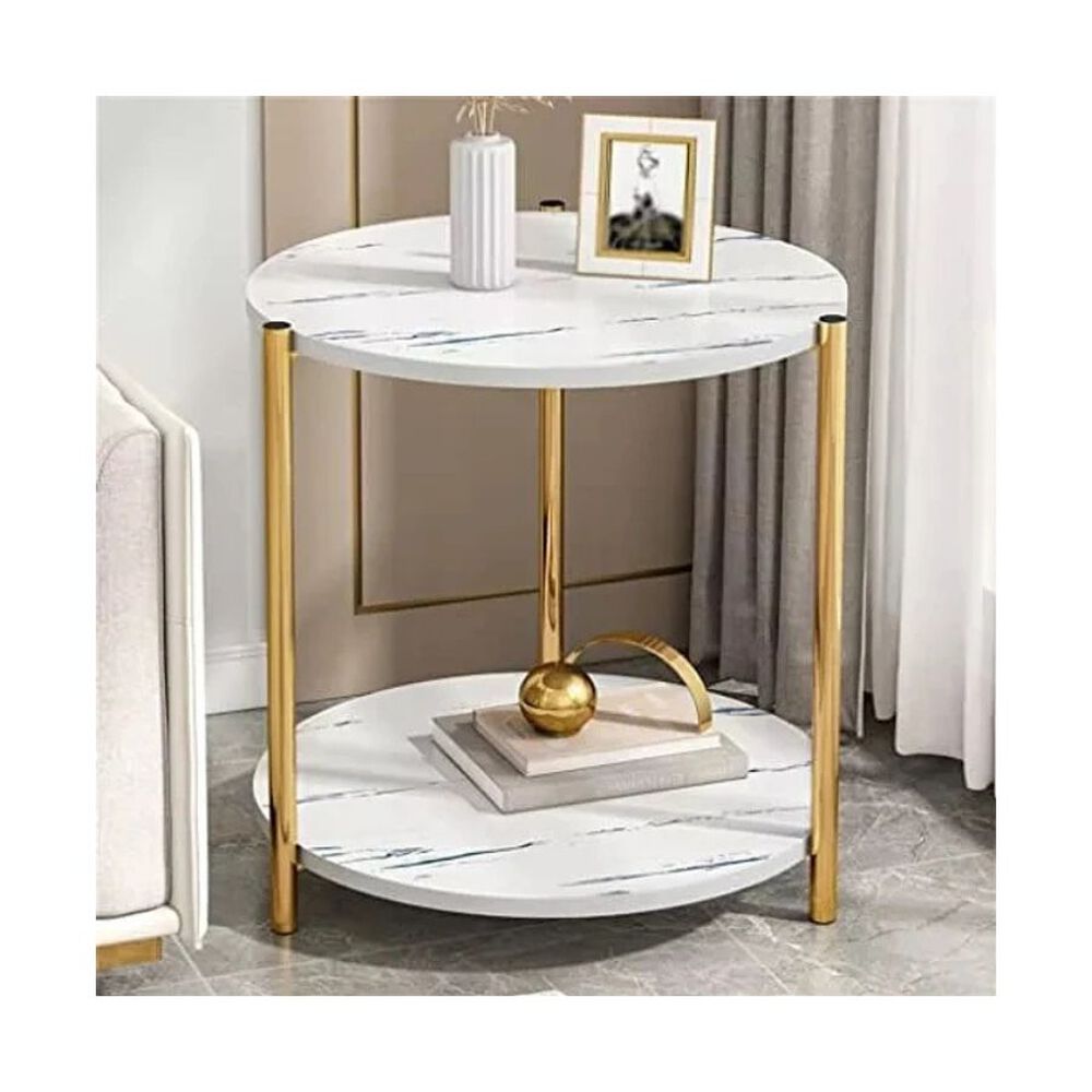 Mesa Auxiliar Moderna Marmoleado Decoracion Redondo Blanco image number 4.0