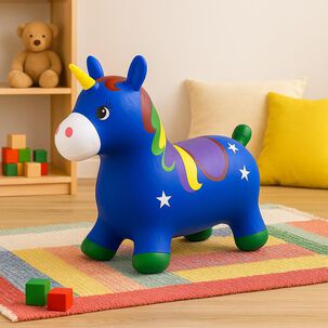 Pony Unicornio Saltarín De Goma Con Sonido Color Azul Niños