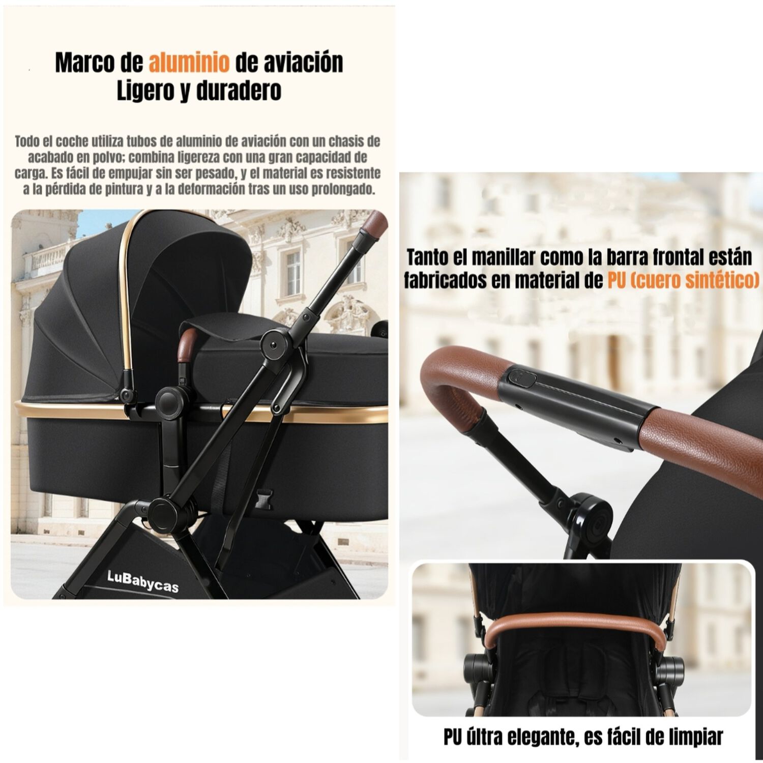 Coche Travel System 0-4 A&ntilde;os Aluminio Alvin Negro Lubabycas image number 12.0