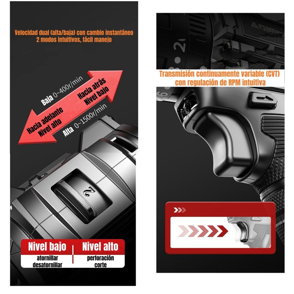 Kit Taladro Atornillador Inal&aacute;mbrico 21v 2 Bater&iacute;as B02 image number 3.0