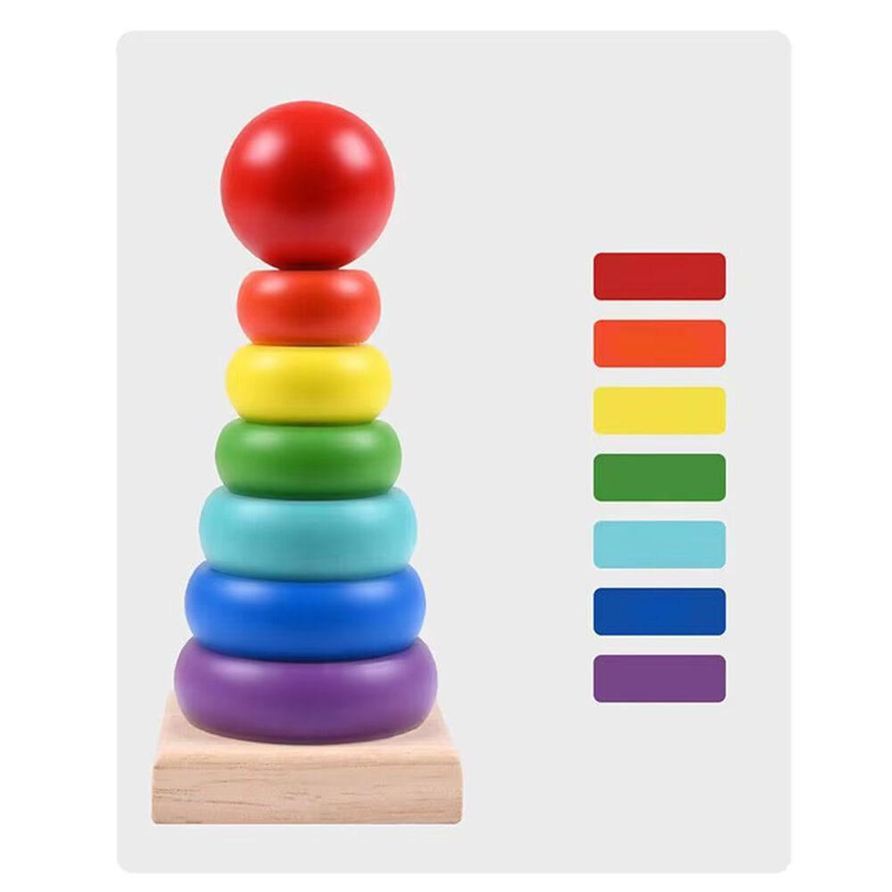 Torre De Madera Encaje Juguete Didactico Apilable Arcoiris image number 4.0