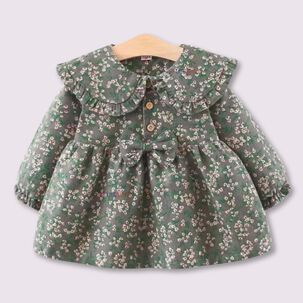 Vestido Floreado De Lana Forrado En Algodón Niña Color Gris