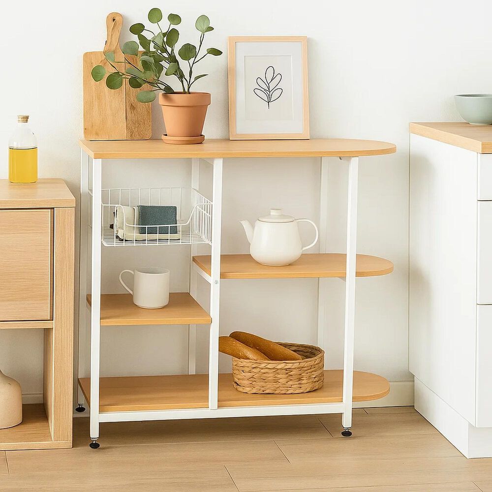 Mesa Lateral Para Cocina De Organizaci&oacute;n 3 Niveles Madera Clara - Blanca image number 2.0