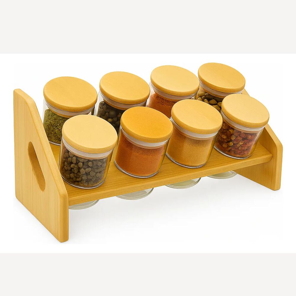 Set 8 Frascos Condimenteros Especiero Con Tapa Bambu Cocina image number 1.0