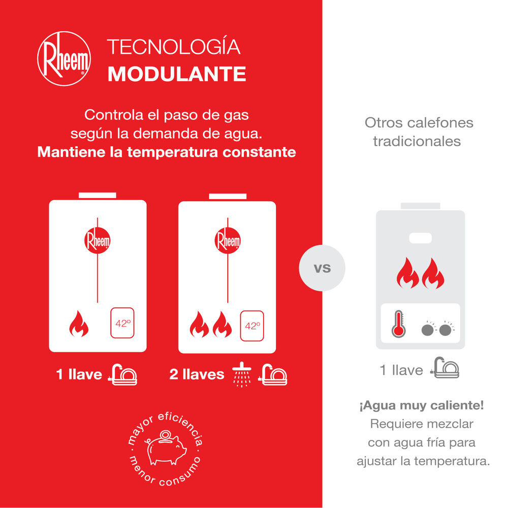 Calefont 16 Litros Gas Natural Tiro Natural Rheem image number 4.0