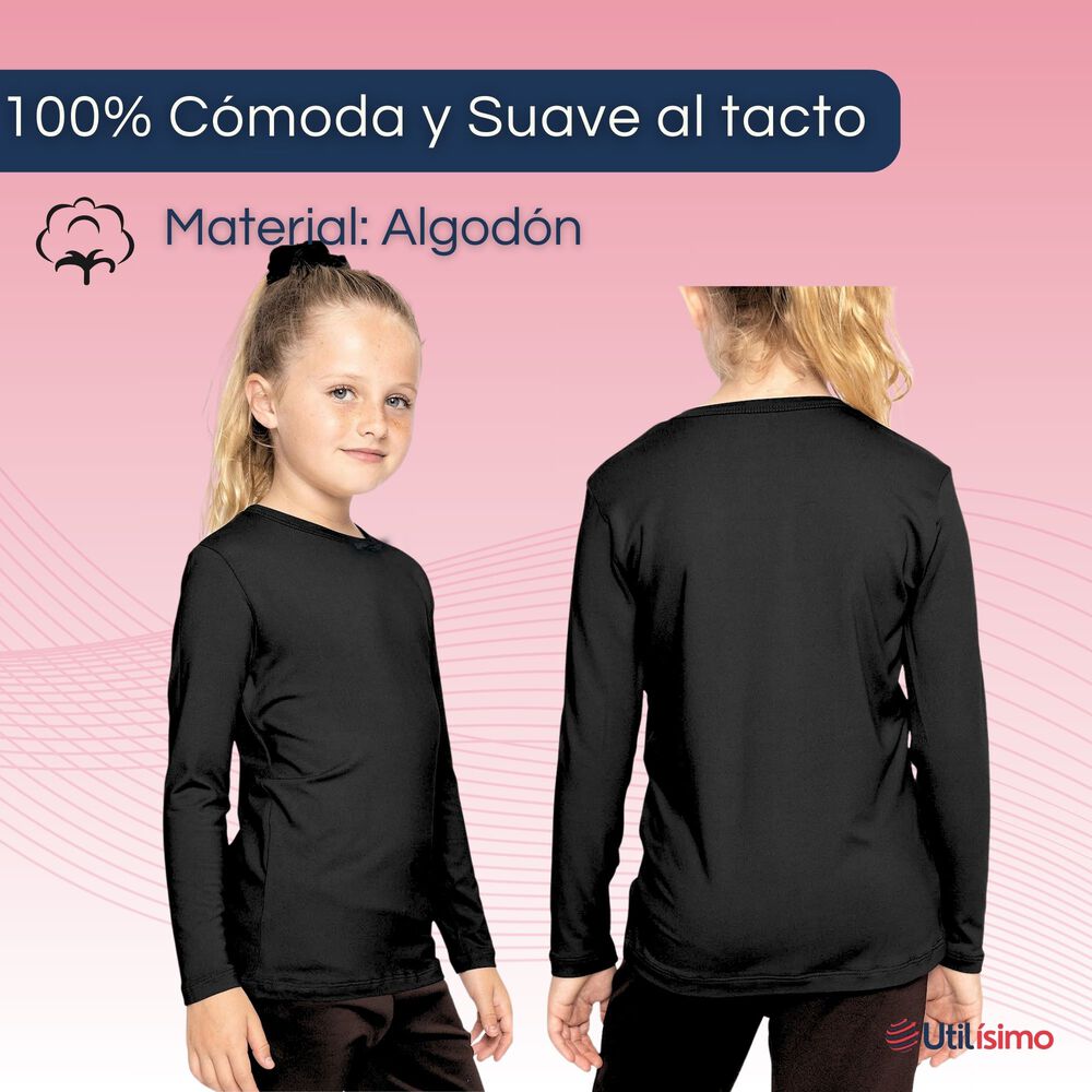 Camiseta Algod&oacute;n Manga Larga Polera Ni&ntilde;a Primera Capa Negra image number 4.0