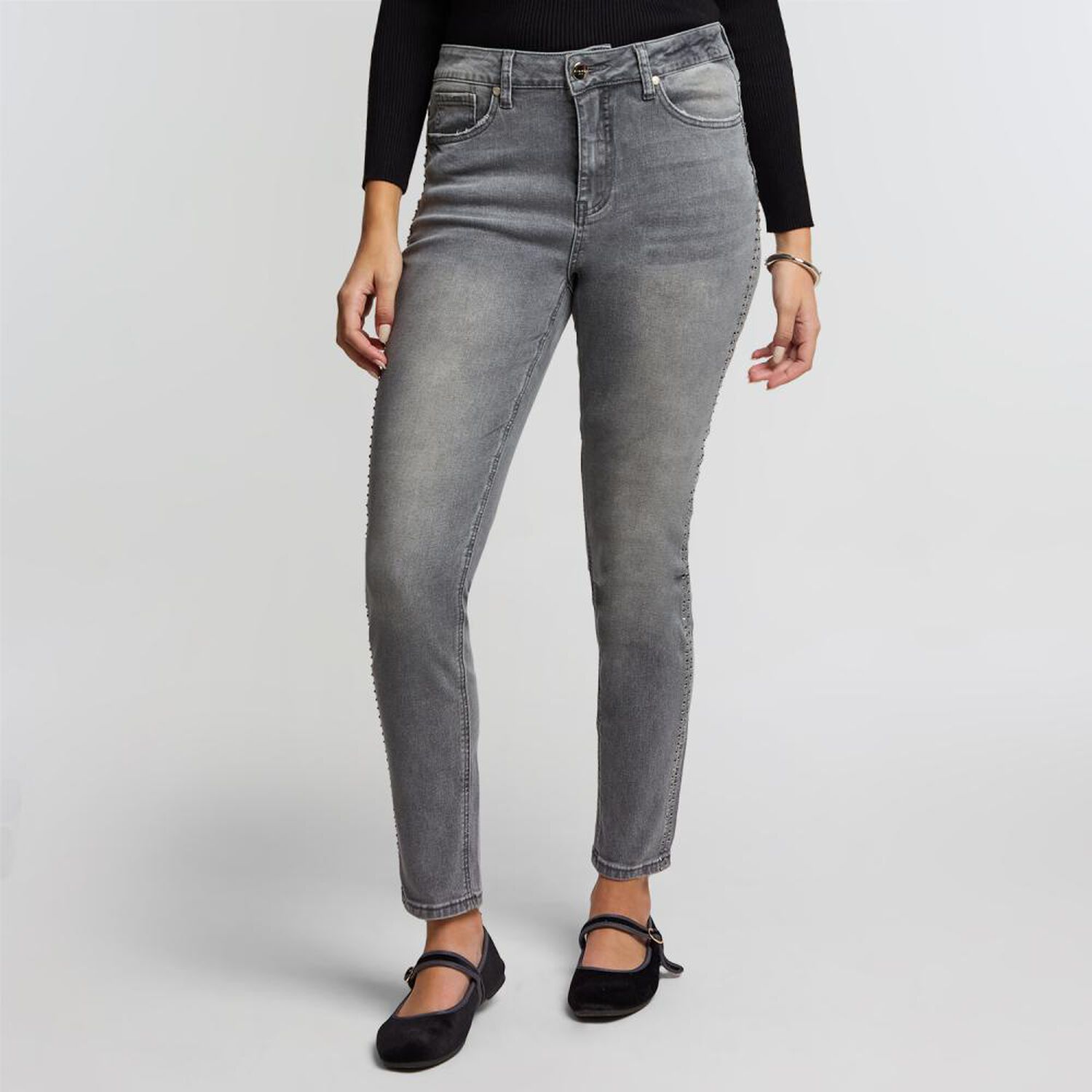 Jeans Aplicaci&oacute;n Strass Tiro Alto Skinny Mujer Kimera image number 0.0
