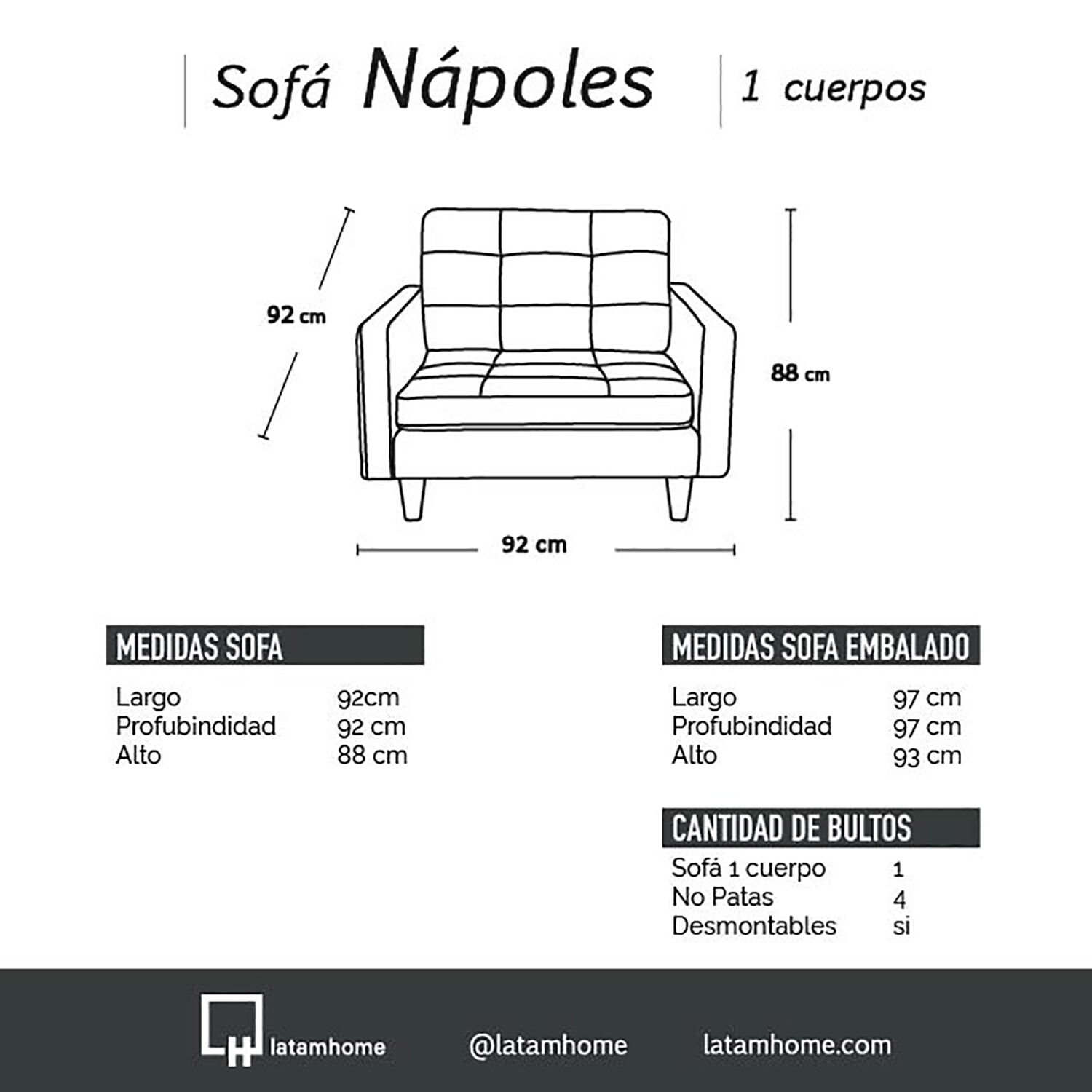 Sofa Napoles 1 Cuerpo Tela Velvet Gris image number 2.0