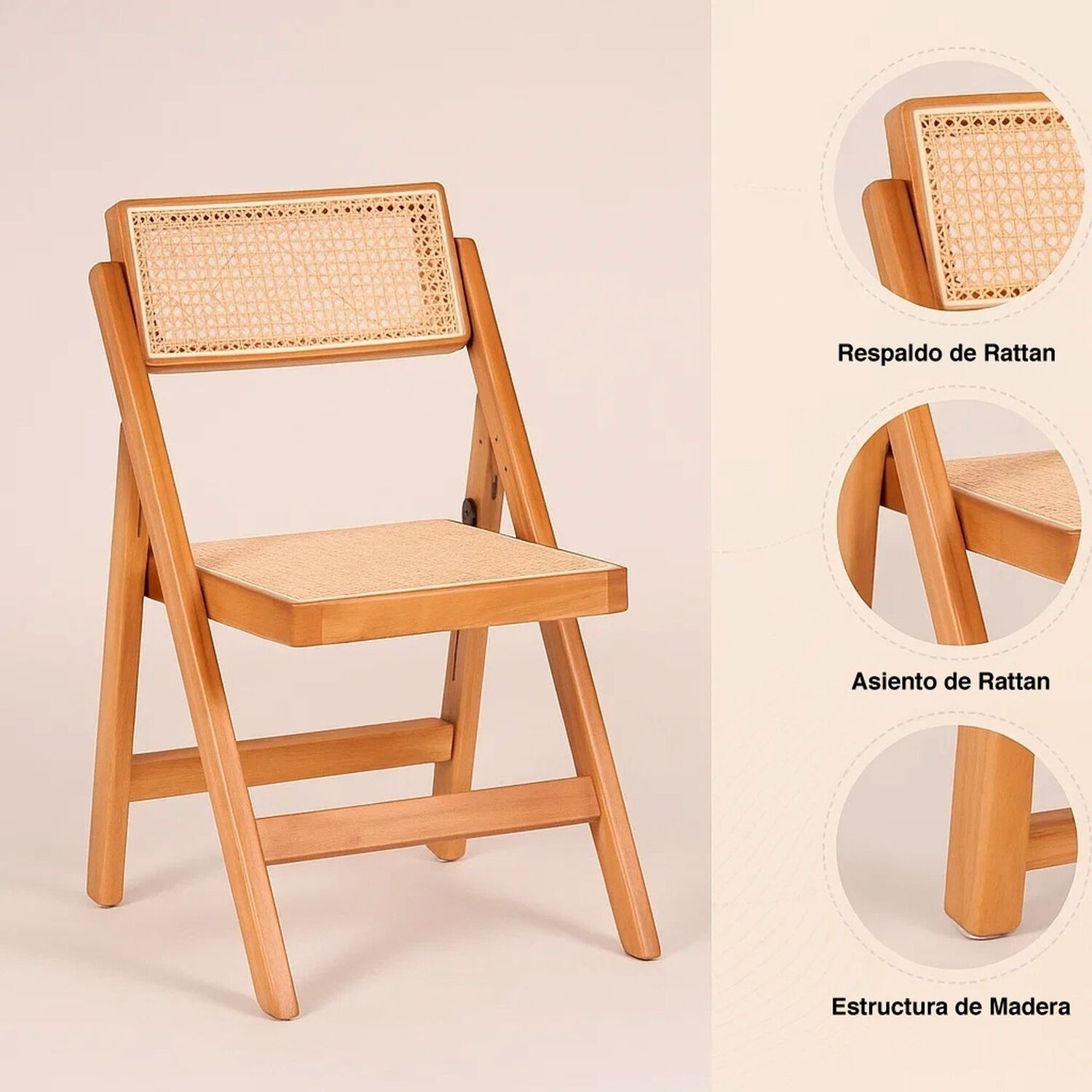 Silla Mistral Plegable De Madera Rattan Natural image number 4.0