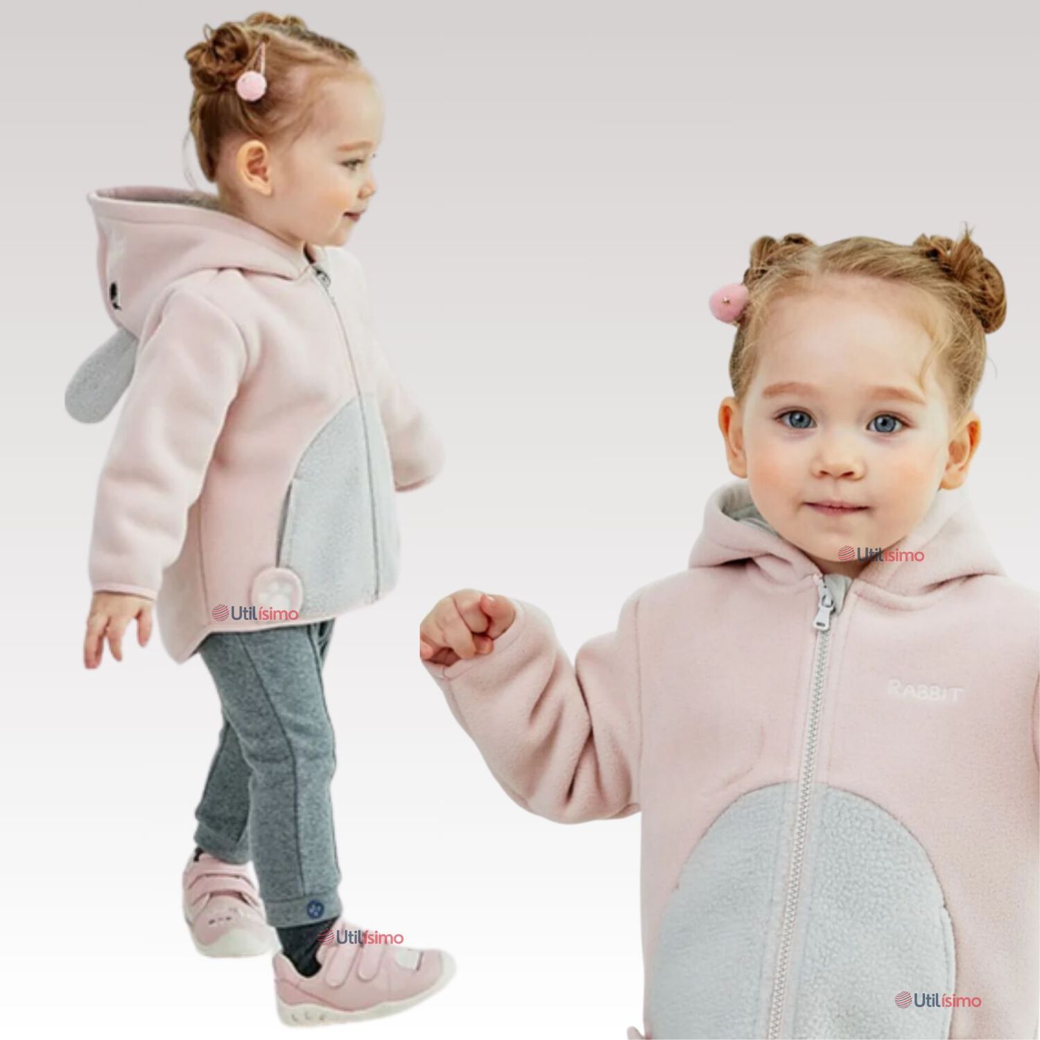 Chaqueta Polar Manga Larga Con Capucha Ni&ntilde;a Rosa Conejo image number 0.0