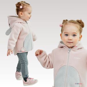 Chaqueta Polar Manga Larga Con Capucha Ni&ntilde;a Rosa Conejo