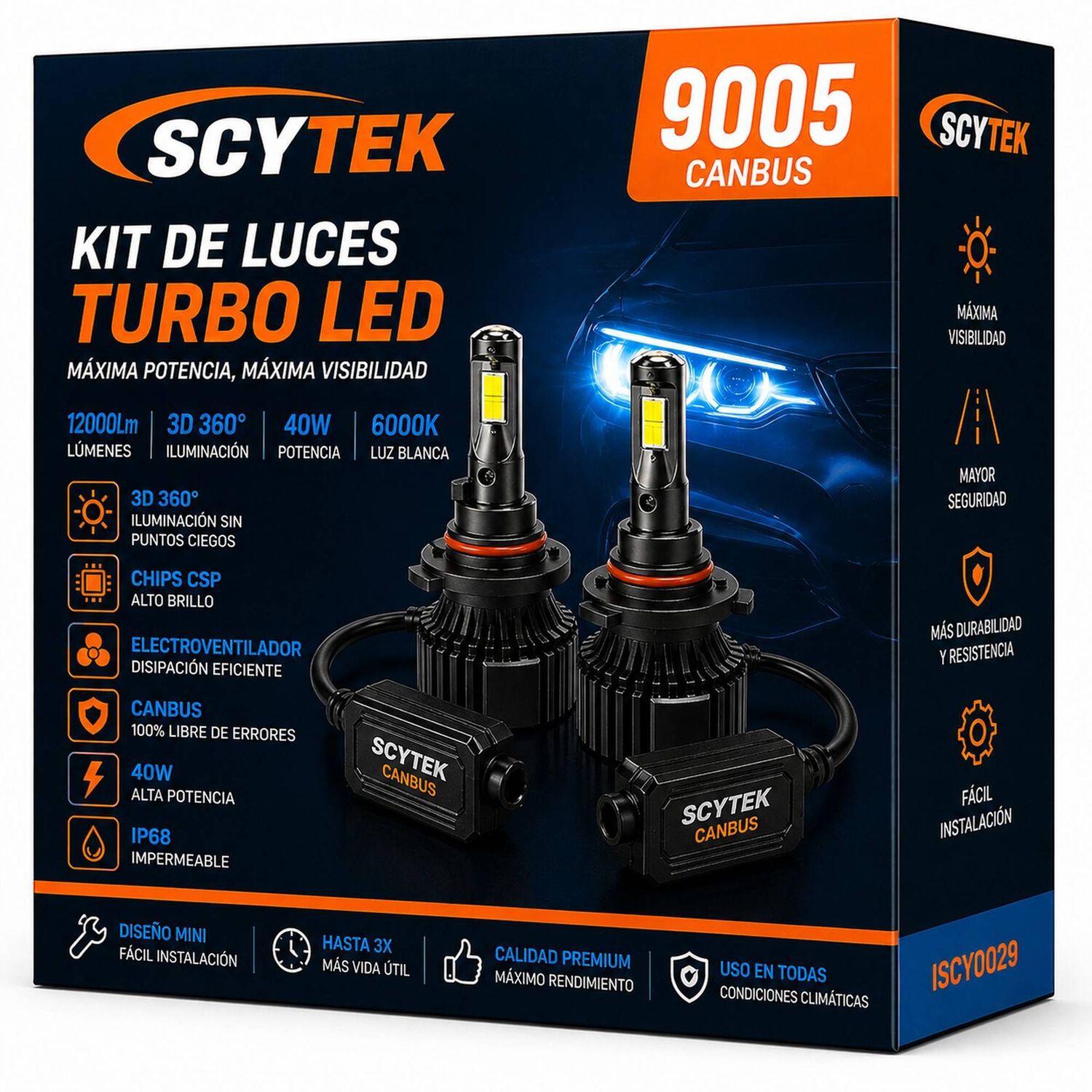Kit De Luces Turbo Led 9005 Canbus 12000lm 3d 360&deg; 40w 6000k image number 0.0