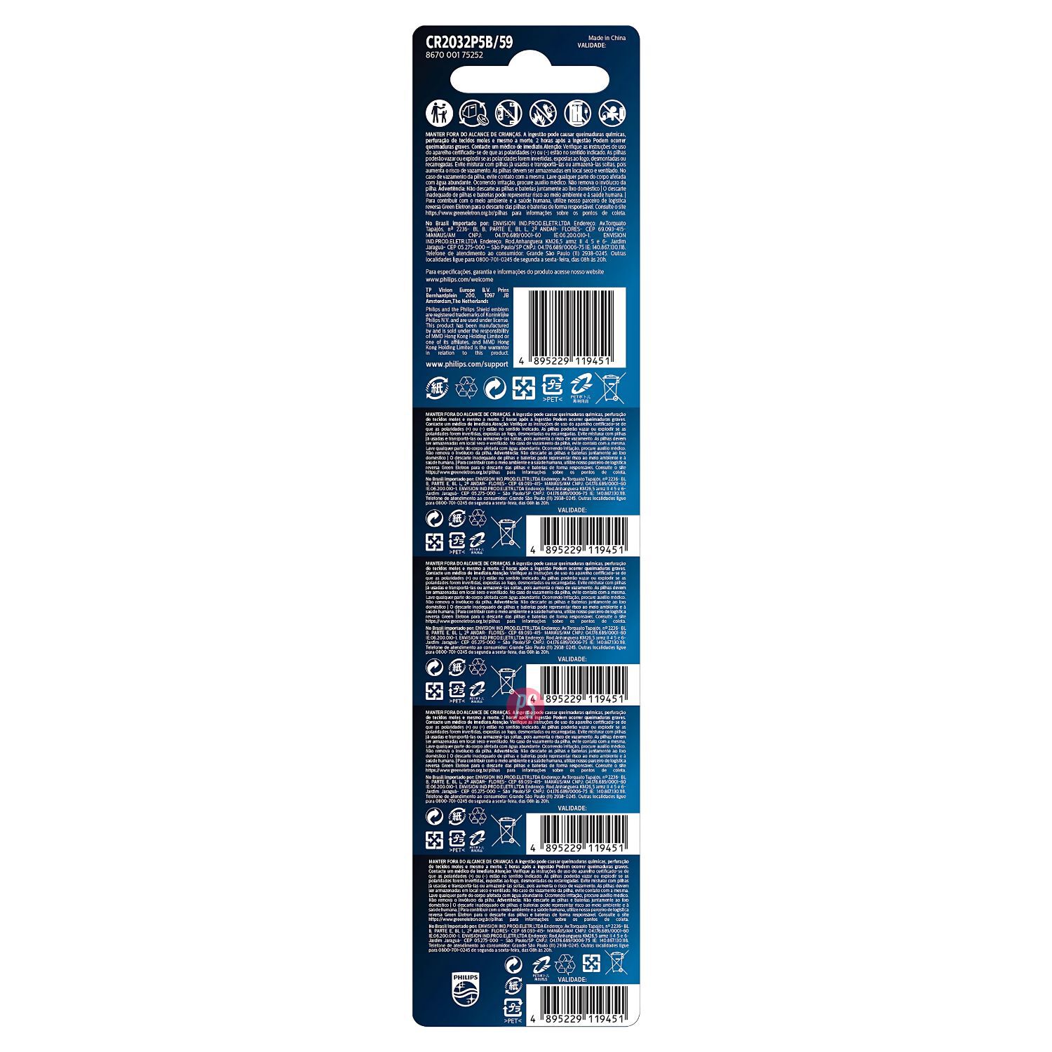 5 Pilas Cr2032 Litio 3v Philips - Ps image number 2.0