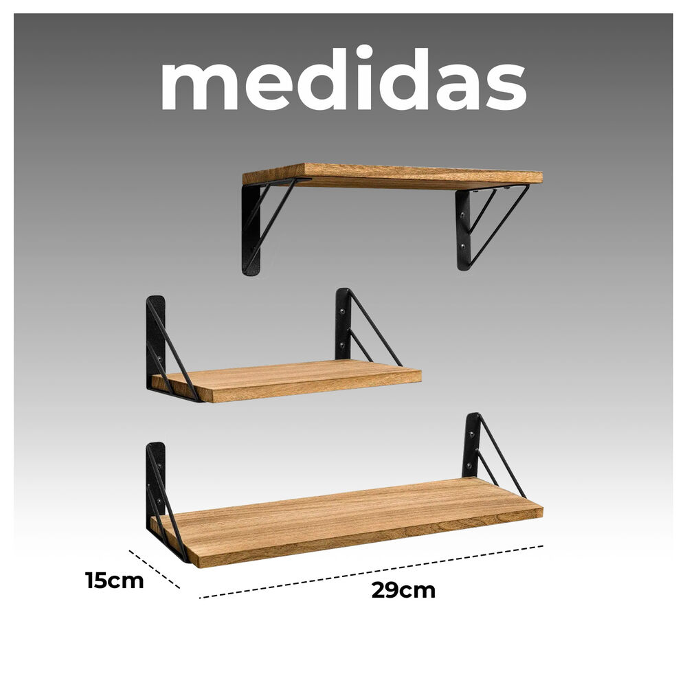Set De 3 Repisas Flotantes De Madera Y Metal Decoraci&oacute;n Y Organizaci&oacute;n Moderna image number 3.0