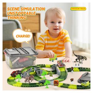 Juguete Pista De Dinosaurios Flexible 247pzas Verde Infantil