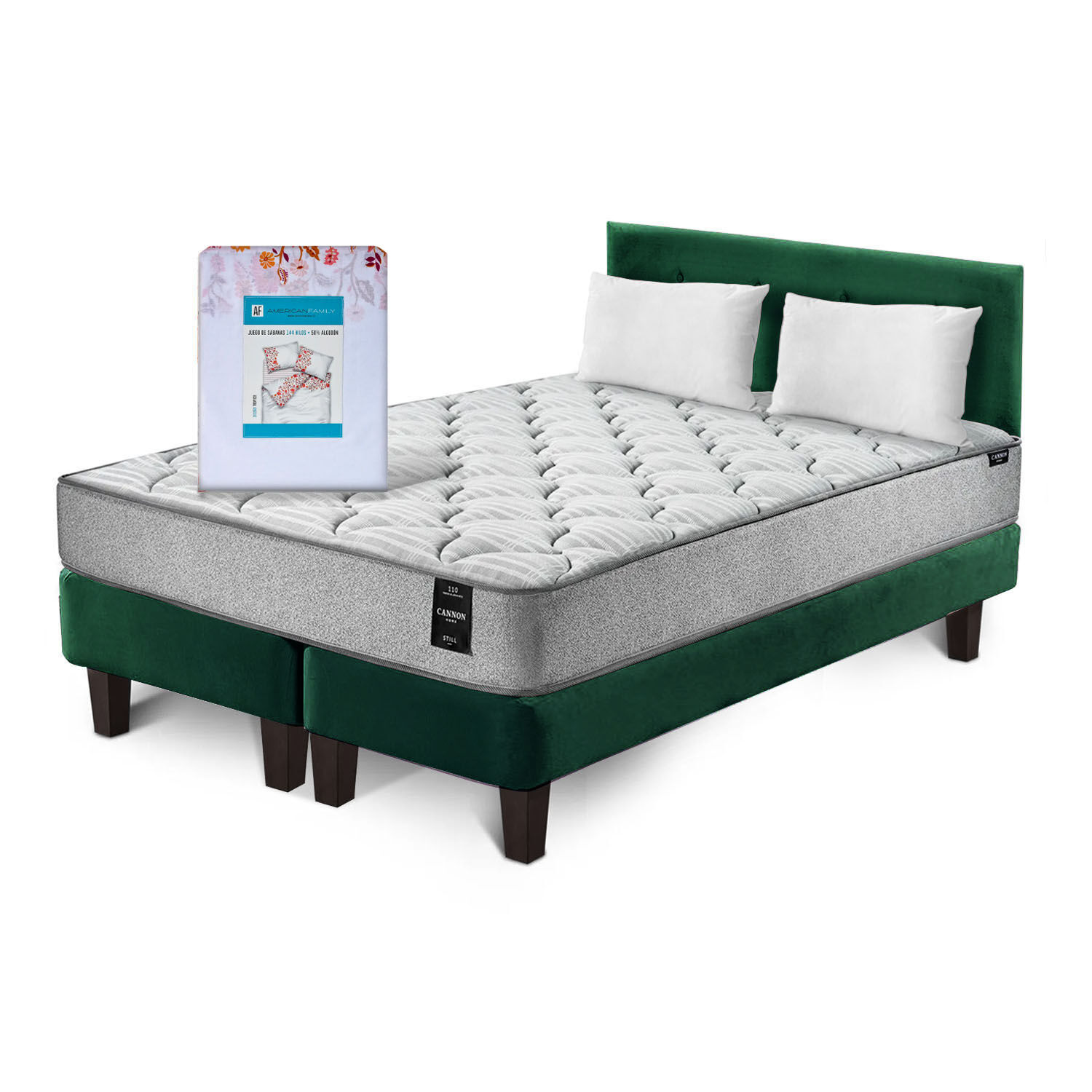 Combo Cama Cannon 2 Plazas Textil + Respaldo Tela Verde image number 1.0