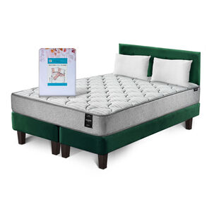 Combo Cama Cannon 2 Plazas Textil + Respaldo Tela Verde