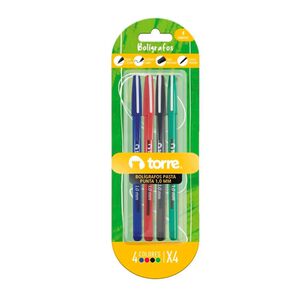 Pack X 4 Blister 4 Bol&iacute;grafos 1 Azul 1 Negro 1 Rojo 1 Verde Torre
