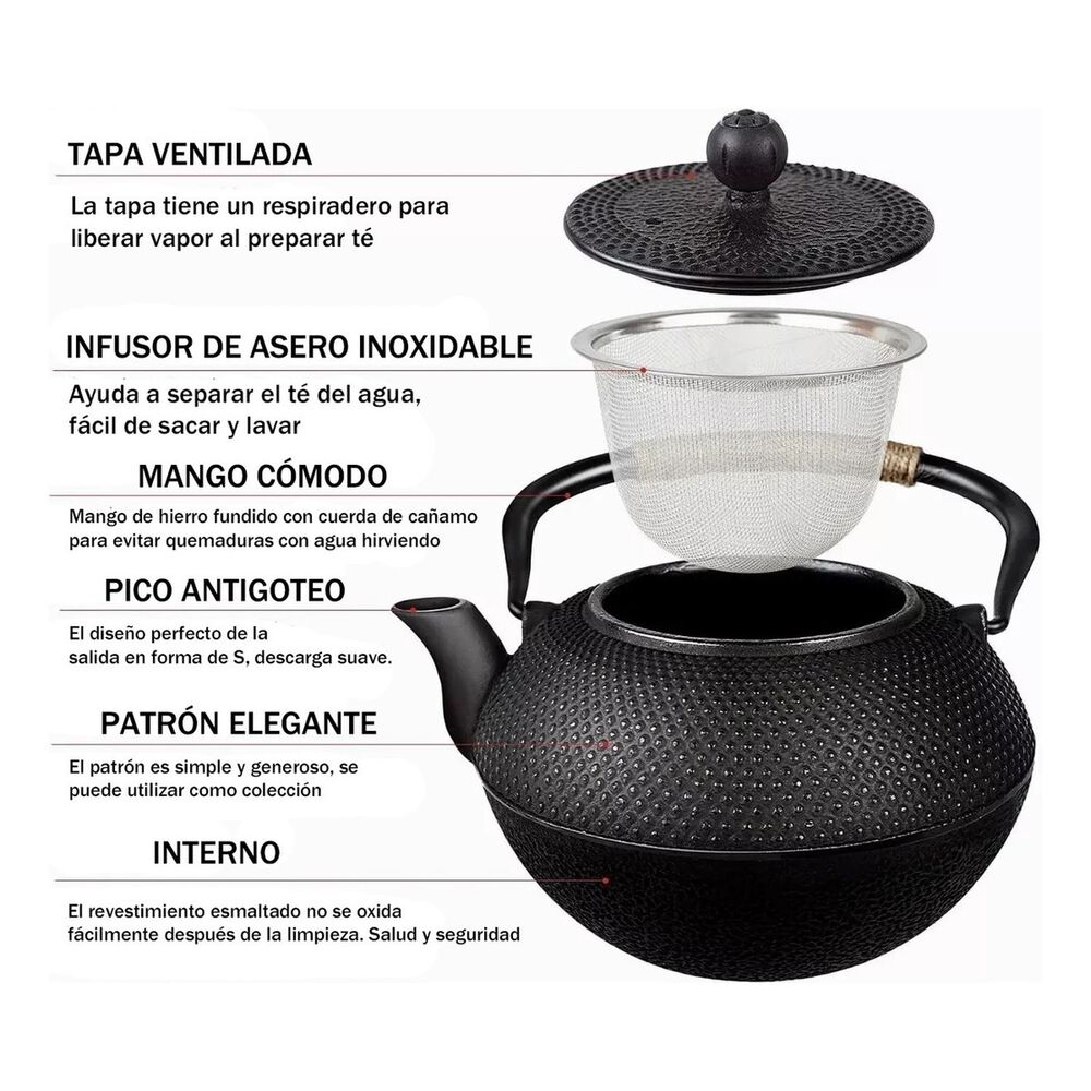 Tetera Hierro Fundido Japonesa Infusor Acero Inoxidable image number 3.0