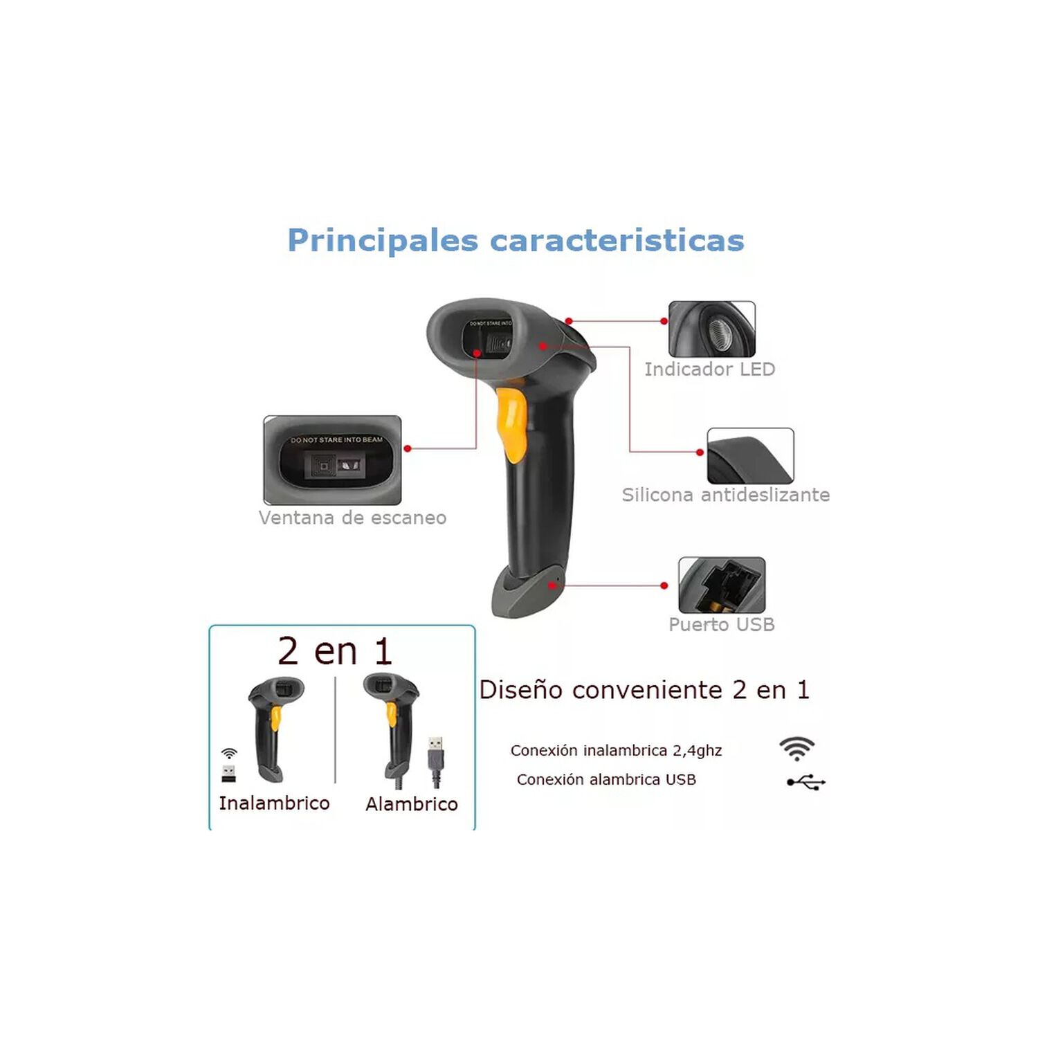 Lector C&oacute;digo Barras Inal&aacute;mbrico Bscbt8 2.4g Bluetooth Ccd image number 6.0