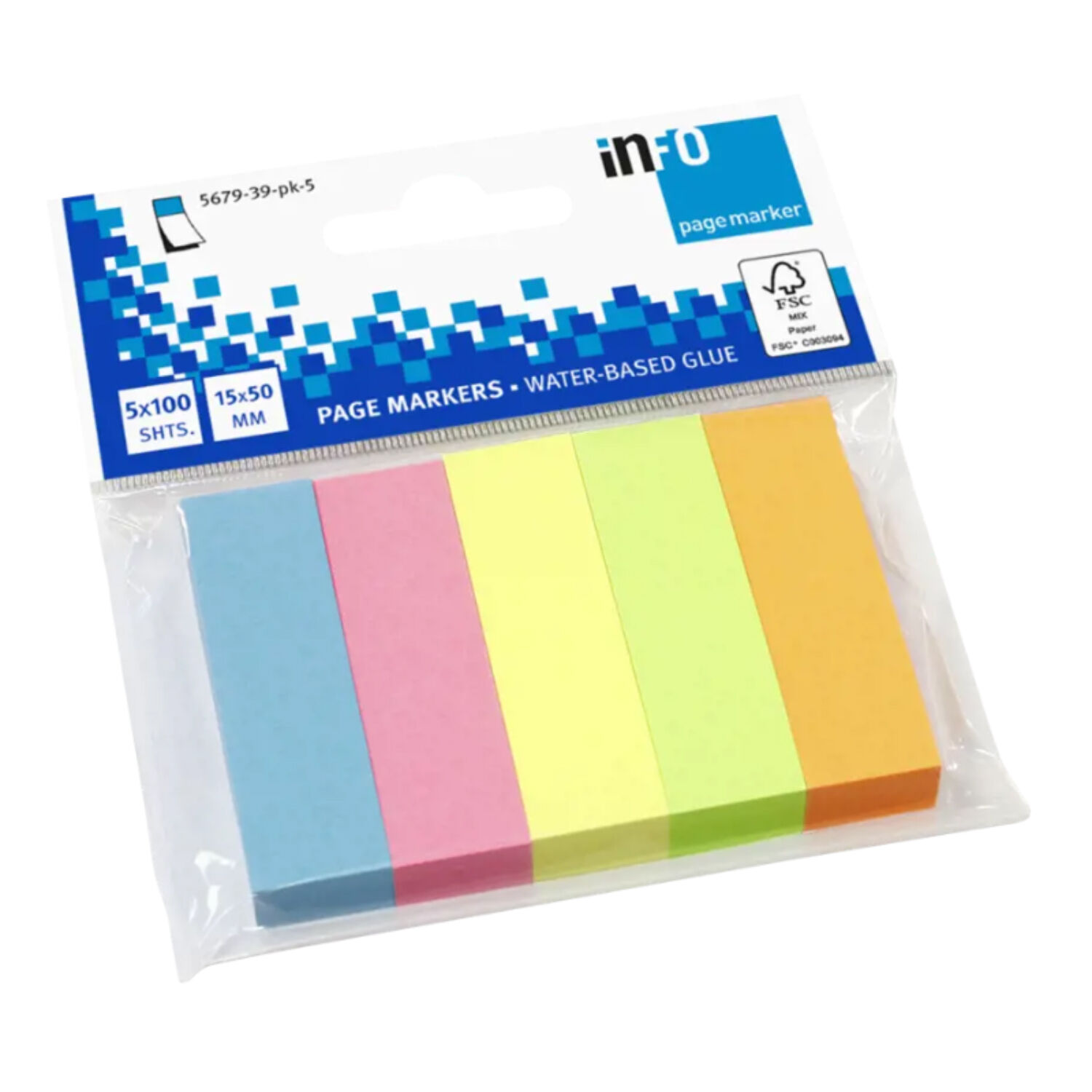 Pack 5 Marcadores De Paginas 15x50mm Papel Adhesivo Color - Ps image number 0.0