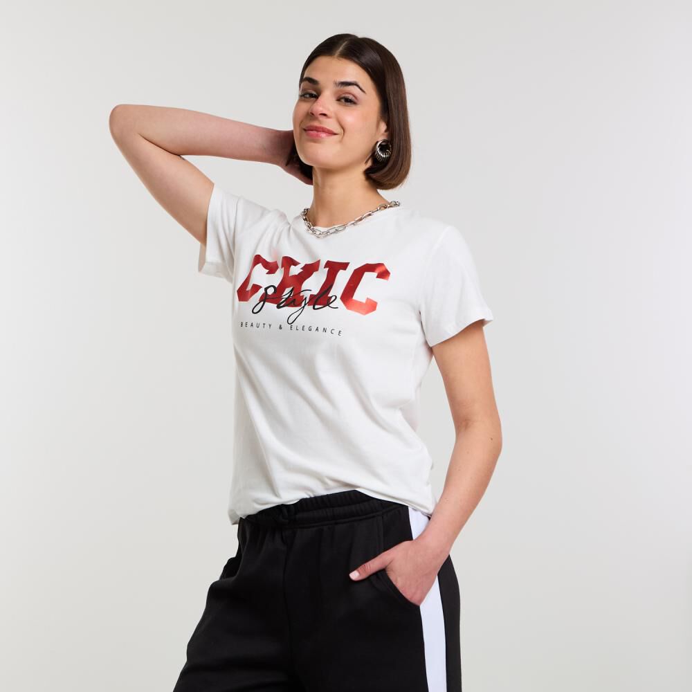 Polera Print Frase Manga Corta Cuello Redondo Mujer Rolly Go image number 2.0