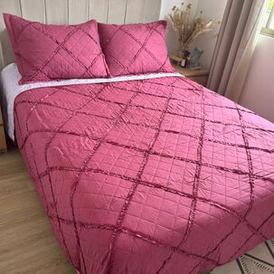 Cubrecama 2 Plazas Microfibra Con Vuelos Fucsia