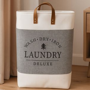 Cesta Canasto Para Ropa Sucia Dise&ntilde;o Deluxe Con Asas De Cuero Gris