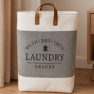 Cesta Canasto Para Ropa Sucia Dise&ntilde;o Deluxe Con Asas De Cuero Gris