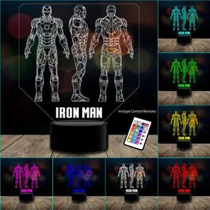 L&aacute;mpara 3d Triple Iron Man Marvel Avengers Acrilico
