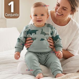 Conjunto Buzo Poler&oacute;n 2 Piezas Beb&eacute; Ni&ntilde;o Estampado Dinosaur