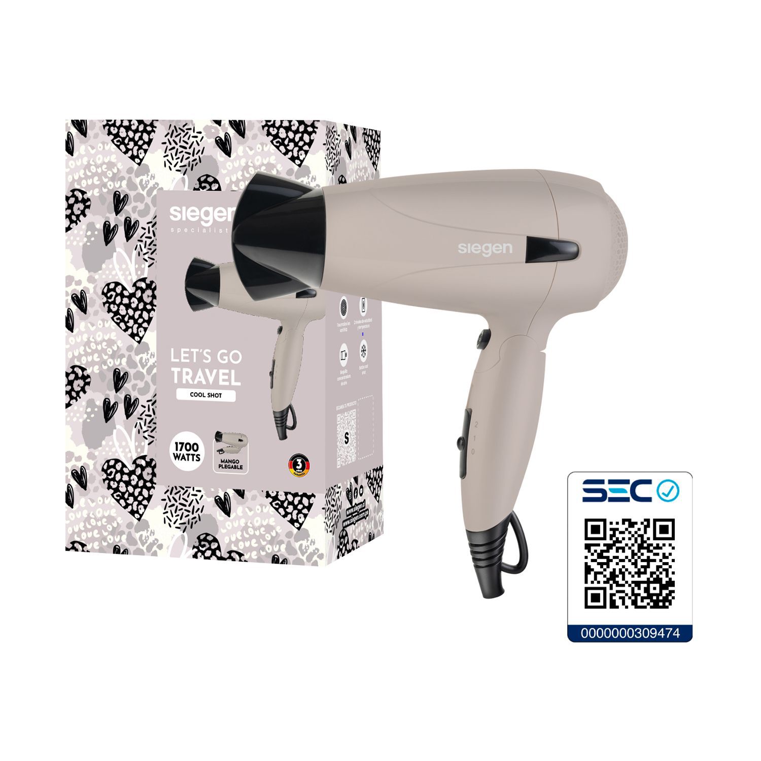 Secador De Pelo Siegen Let's Go Travel SG-3012C71 image number 8.0