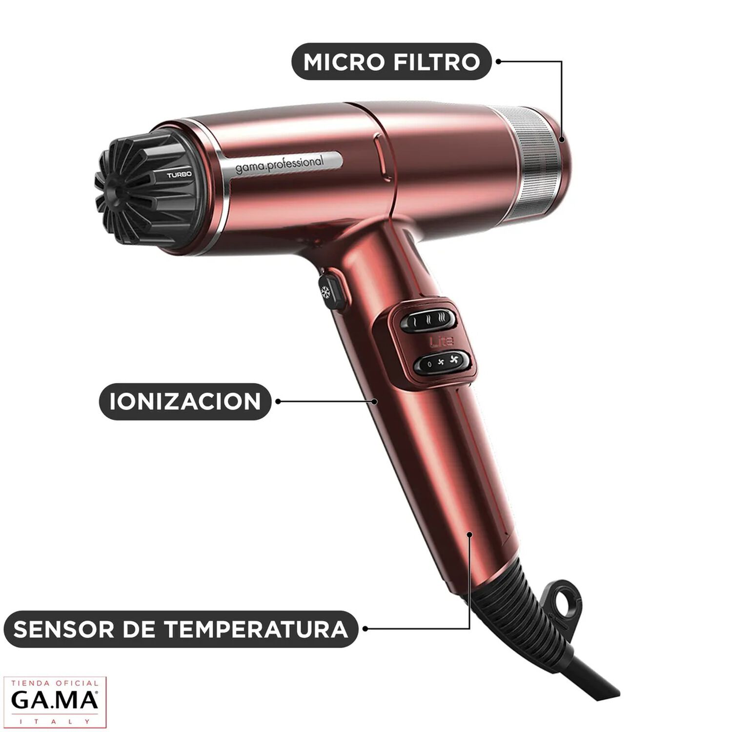 Secador Profesional Iq Lite 110 Mil Rpm 1500w Dual Filter Color Rojo Gama image number 2.0