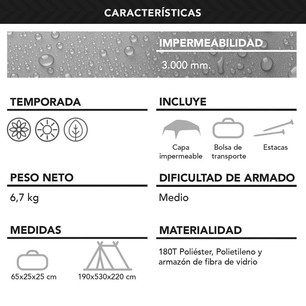 Carpa 8 Personas Camping Outdoor Gris image number 7.0