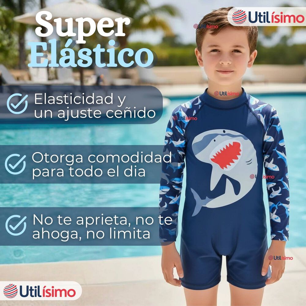 Traje De Ba&ntilde;o Enterito Con Cremallera Manga Larga Ni&ntilde;o 2 A 6 A&ntilde;os Blue Shark image number 5.0