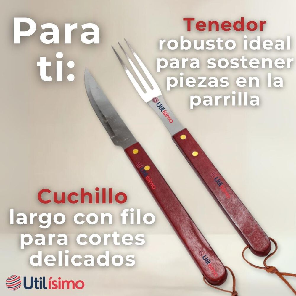 Set Cuchillo + Tenedor Para Parrillas Y Asados Acero Inoxidable image number 5.0