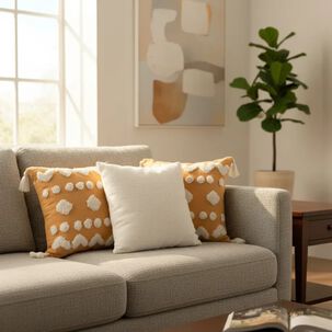 Set De 3 Cojines Decorativos Boho Amarillo Y Blanco