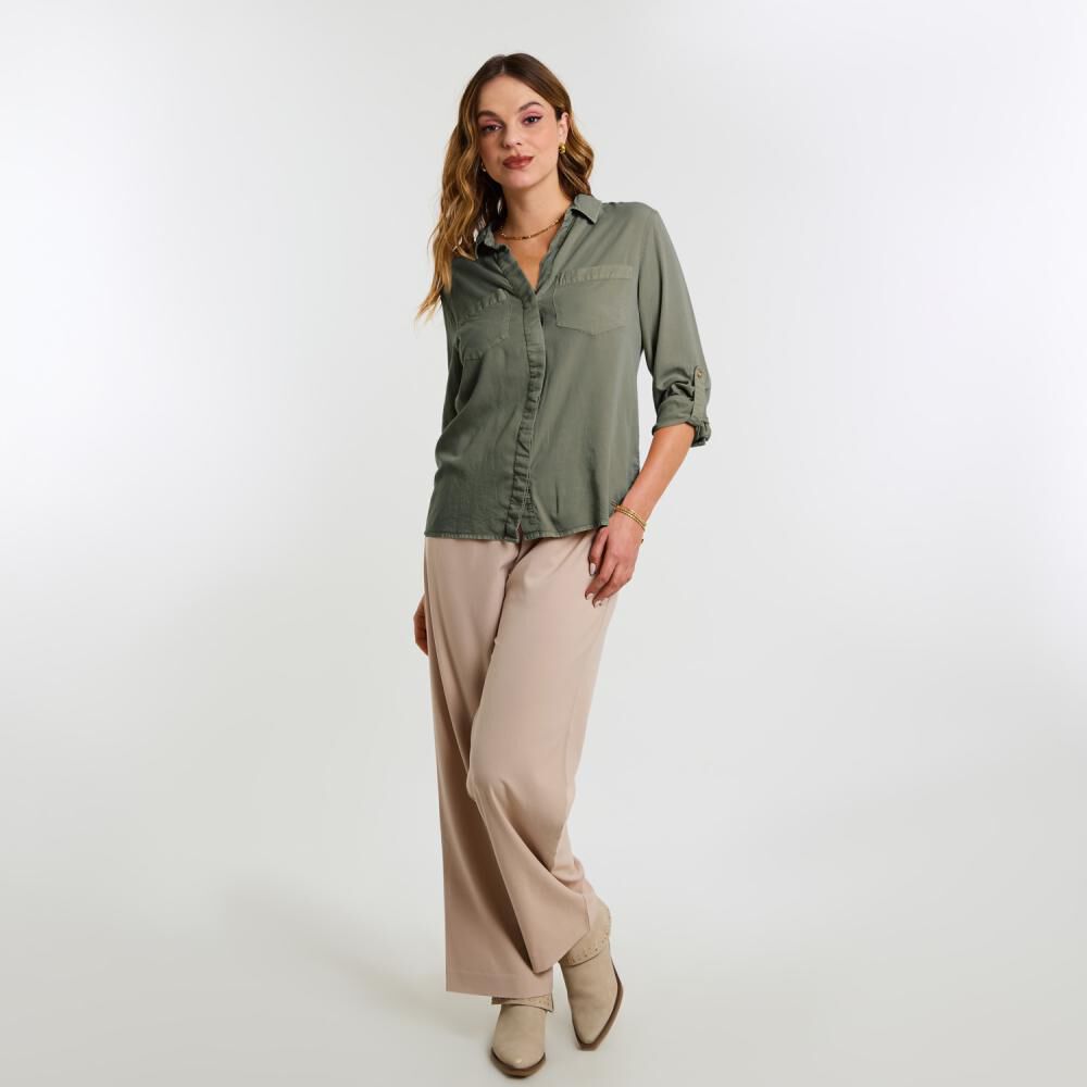 Blusa Lisa Abotonada Lyocell Manga Larga Cuello Camisero Mujer Kimera image number 1.0