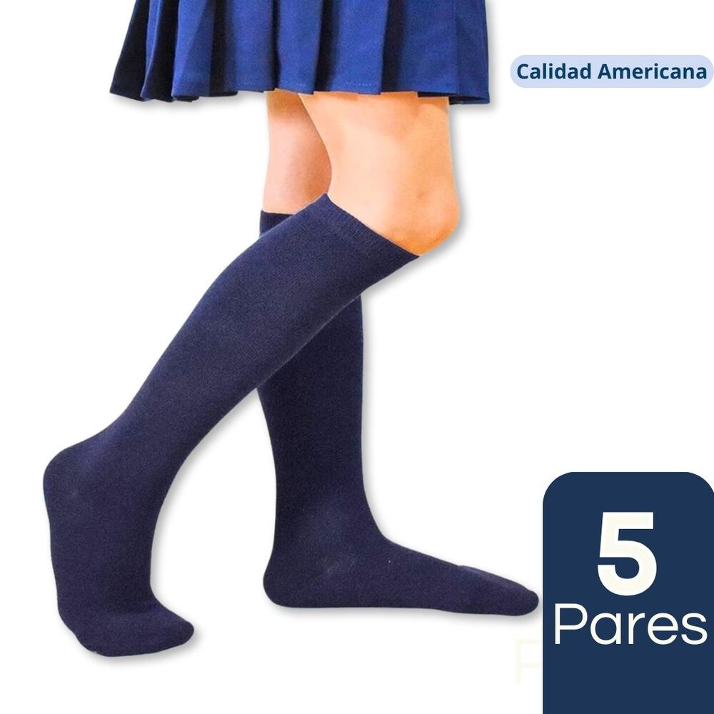 Pack 5 Calcetines Escolar Largo Algod&oacute;n Azul Unisex image number 0.0