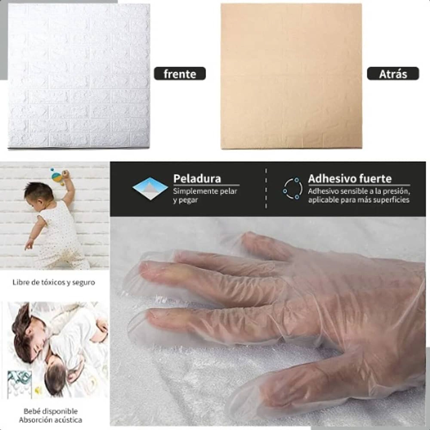 Pack 10 Lamina Papel Mural Autoadhesivo 3d Ladrillo Blanco image number 4.0