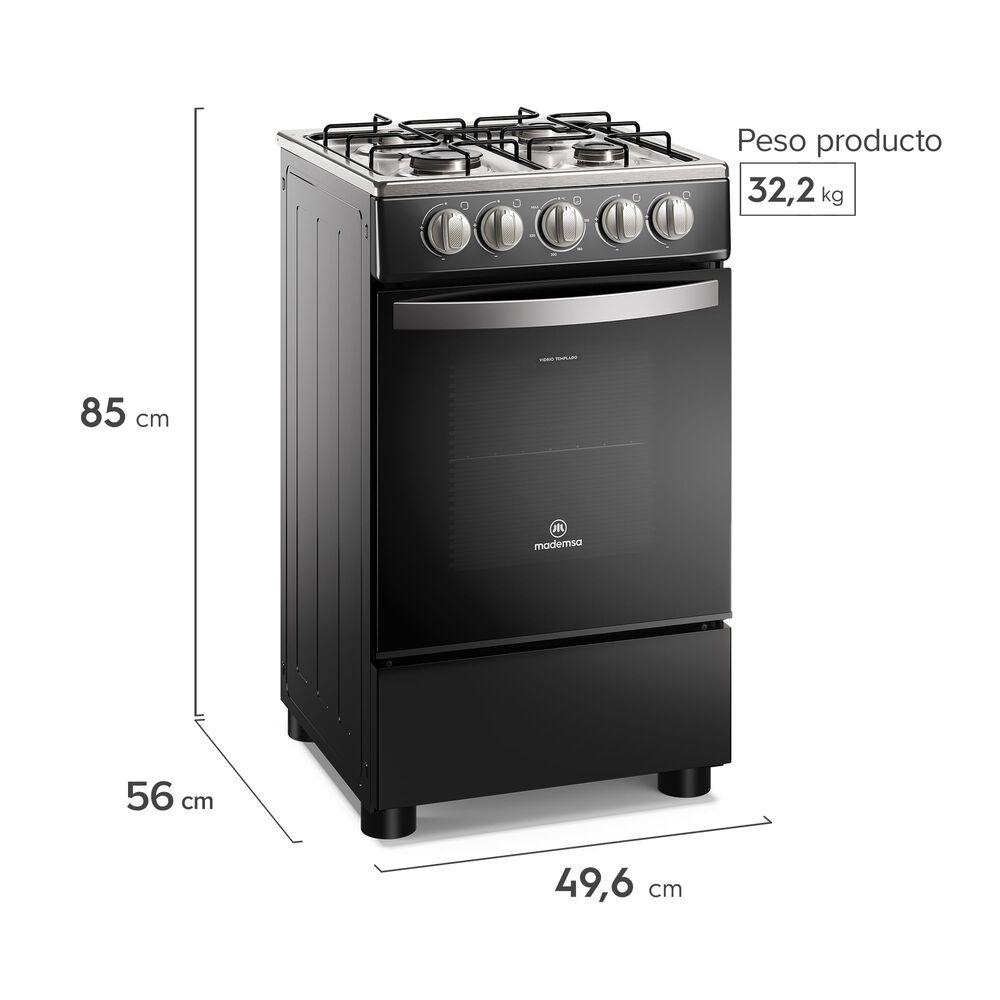 Cocina A Gas 4 Platos Mademsa Limpiaf&aacute;cil Fm4ip Negra image number 2.0