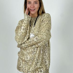 Sweater De Hilo Estampado Print Con Brillos