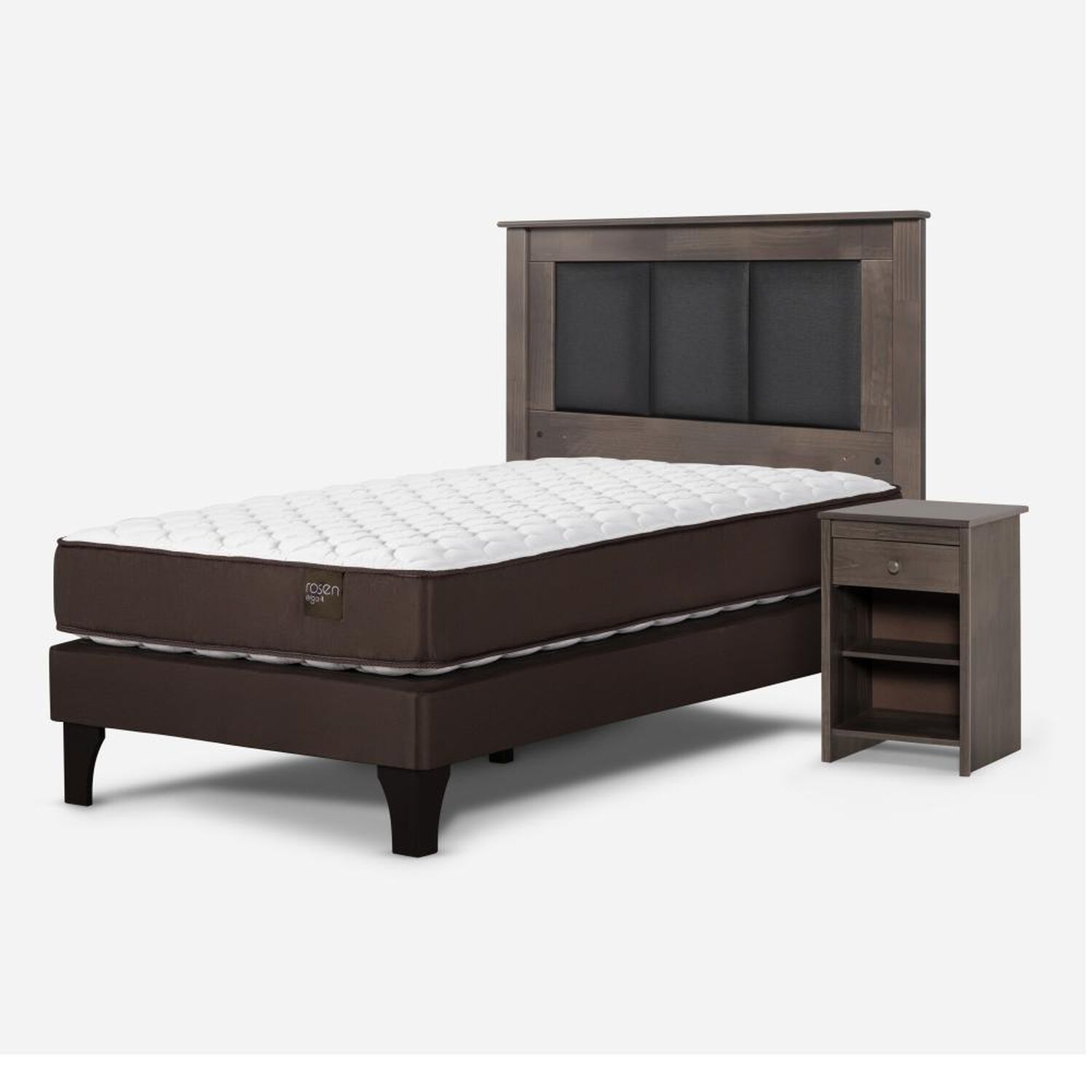 Cama Europea Rosen Ergo T New / 1 Plaza / Base Normal  + Set Maderas Rachel Gris image number 1.0
