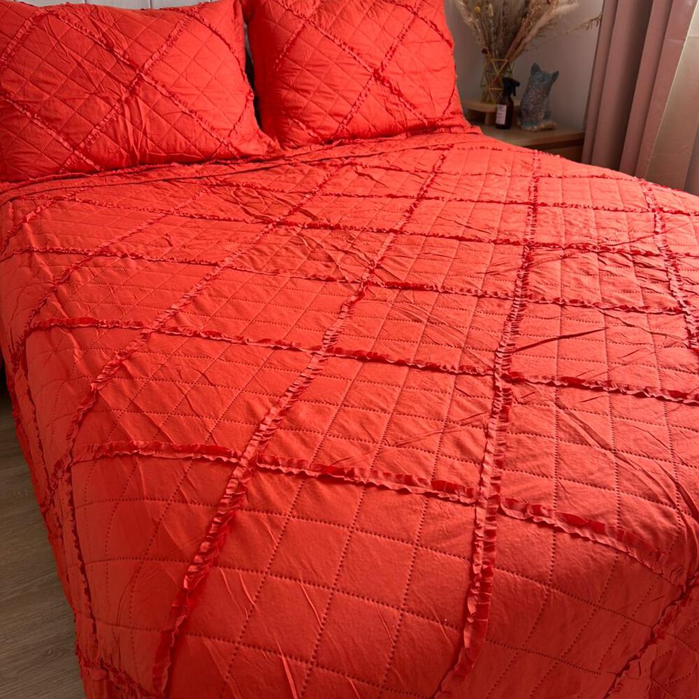 Cubrecama 2 Plazas Microfibra Con Vuelos Naranjo image number 0.0