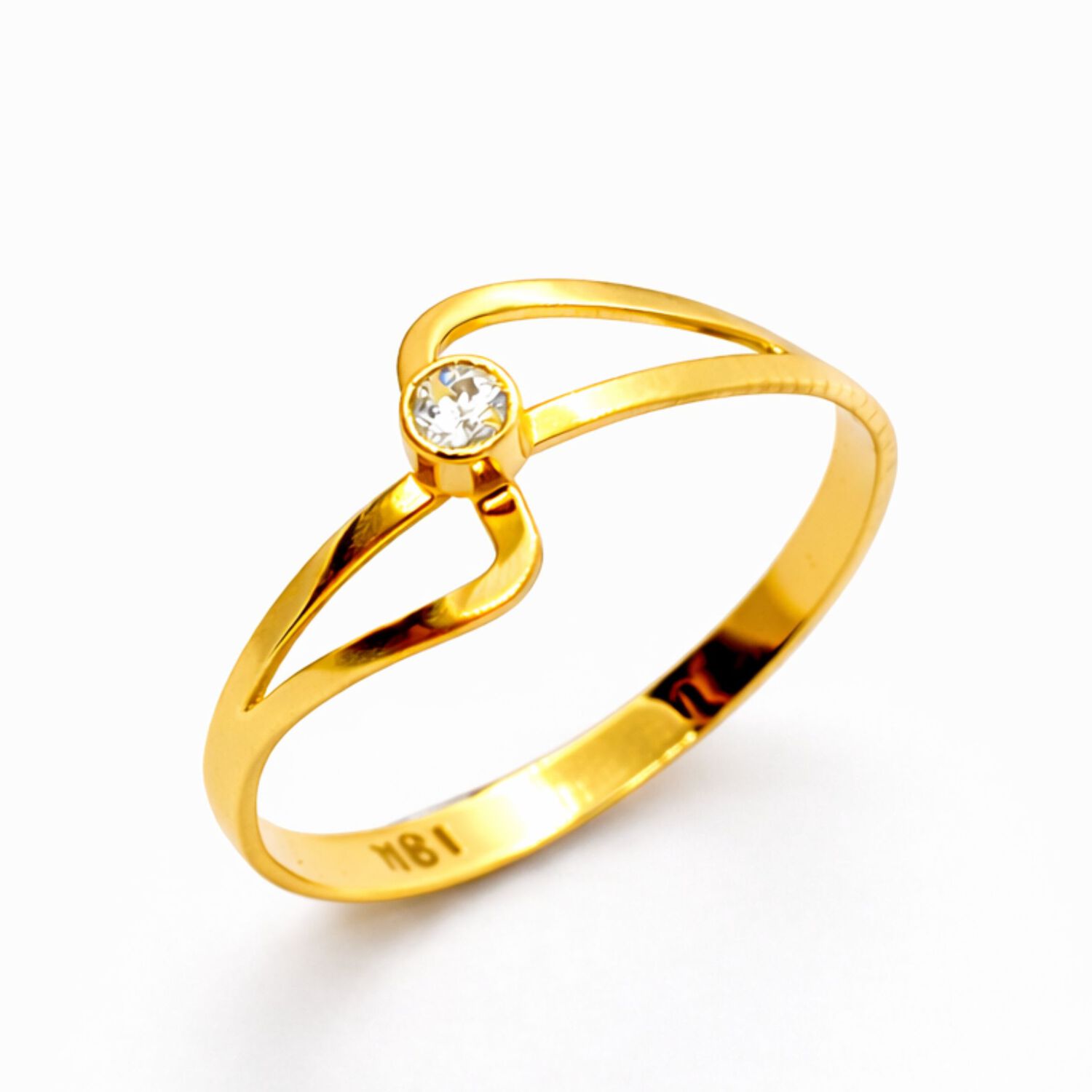 Anillo Solitario Olas Oro 18k Con Cristal Central Blanco 2mm image number 0.0